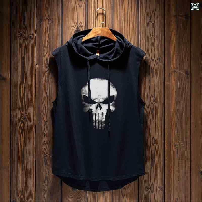 メンズ ノースリーブ パーカー カジュアル ボクシング ジム スポーツ ロック パンク ブラック グレー