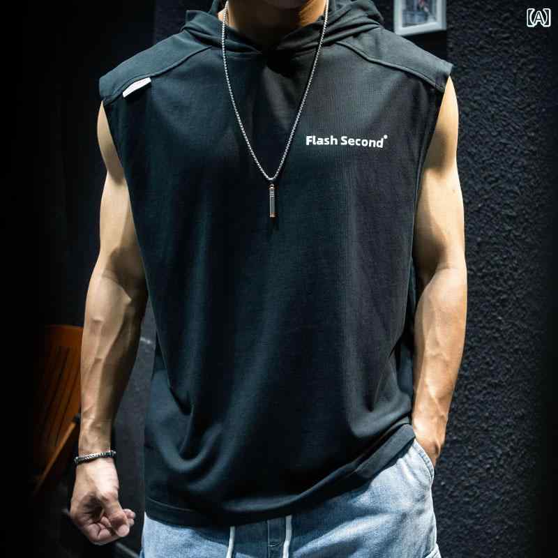メンズ ノースリーブ パーカー カジュアル 春夏 フード付き Tシャツ ゆったり 半袖...