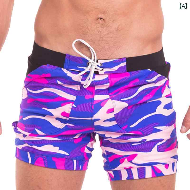 メンズ 海パン 水着 サーフ パンツ ビーチ バカンス プール 水泳 ボクサー 迷彩 ゆったり 大人 ポケット 温泉 大きいサイズ レッド ブルー