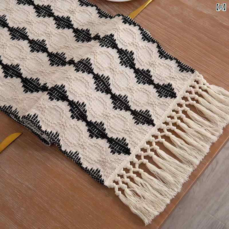 北欧 おしゃれの テーブル コットン リネン レトロ タッセル ロング マット クロス ダイニング キャビネット 黒 赤 カーキ