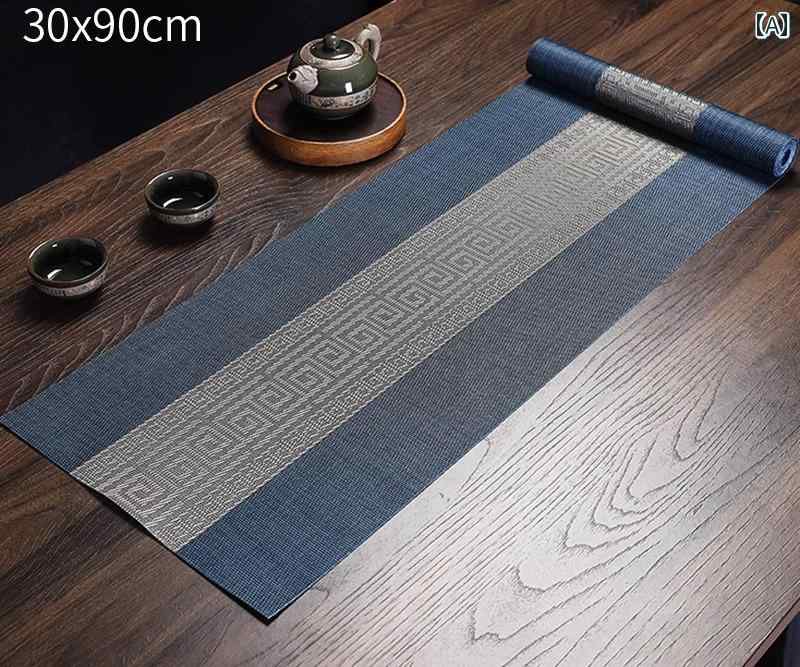 テーブルランナー 和風 ティーマット 竹 アクセサリー 防水 クロス おしゃれ 禅 ブルー カーキ ゴールド