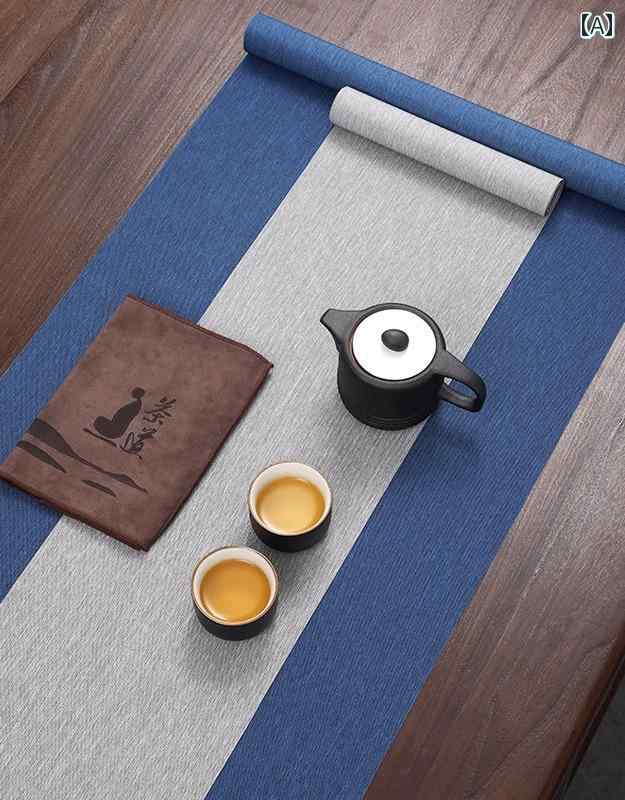 テーブルランナー 和風 絹 麻 禅 防水 綿 マット クロス 茶道 アクセサリー ホーム 無地 グレー ブルー..
