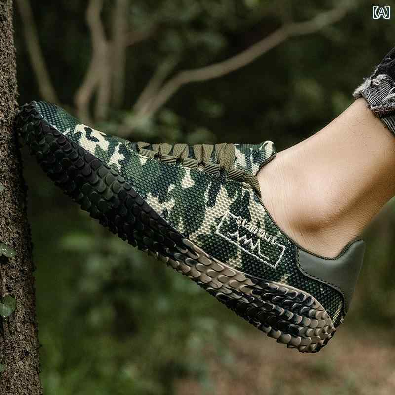 スニーカー メンズ 作業靴 安全靴 登山 ウェーディングシューズ 春夏 通気性 カジュアル スポーツ 迷彩 カモフラ グリーン ブラック