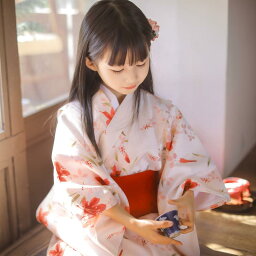 浴衣 着物 キッズ 子供 和風 お祭り 花火大会 女の子 衣装 秋冬 シンプル ホワイト