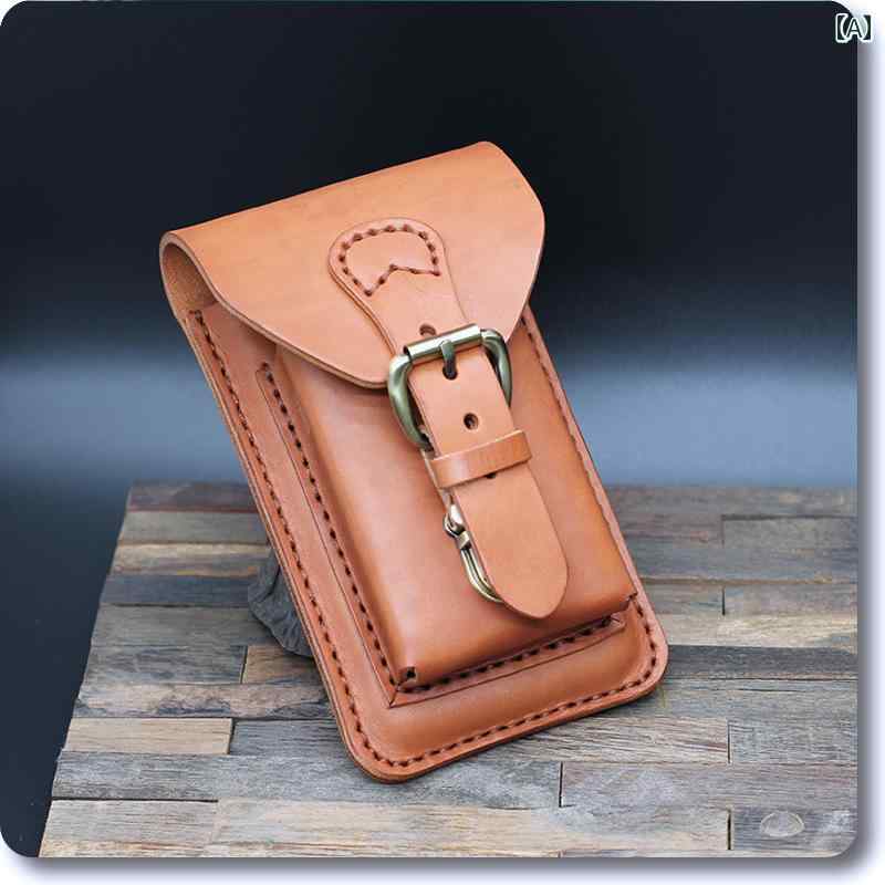ベルトポーチ ヒップバッグ ウエストポーチ スマホ 鞄 革 携帯電話 バックル タバコ 茶