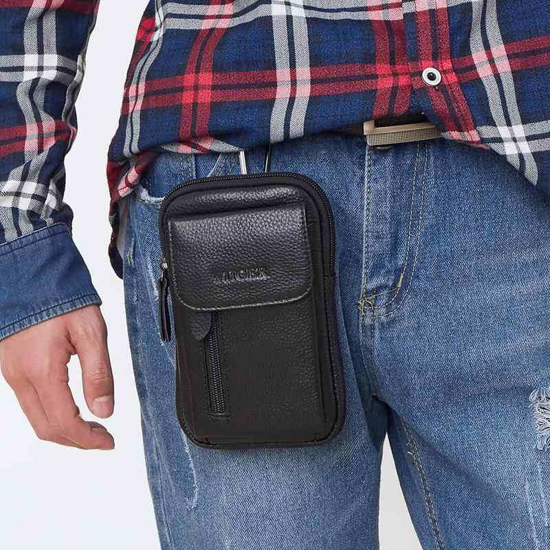 ベルトポーチ ヒップバッグ ウエストポーチ スマホ 鞄 メンズ 革 携帯電話 ポケット ショルダー ジッパー 黒 茶