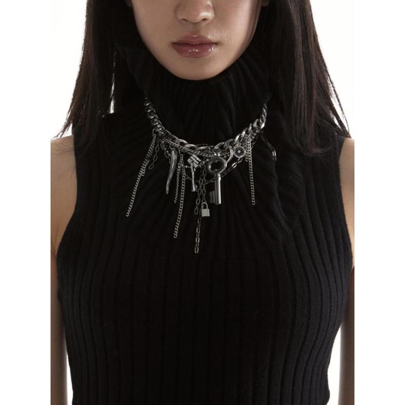 アクセサリー サイバーパンク かっこいい レディース メンズ チェーン ネックレス 鍵 ロック ペンダント