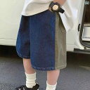 デニム ショートパンツ キッズ ボトムス 子供服 男の子 ジーンズ カジュアル バイカラー 切り替え ウエストゴム 女の子 おしゃれ ブルー