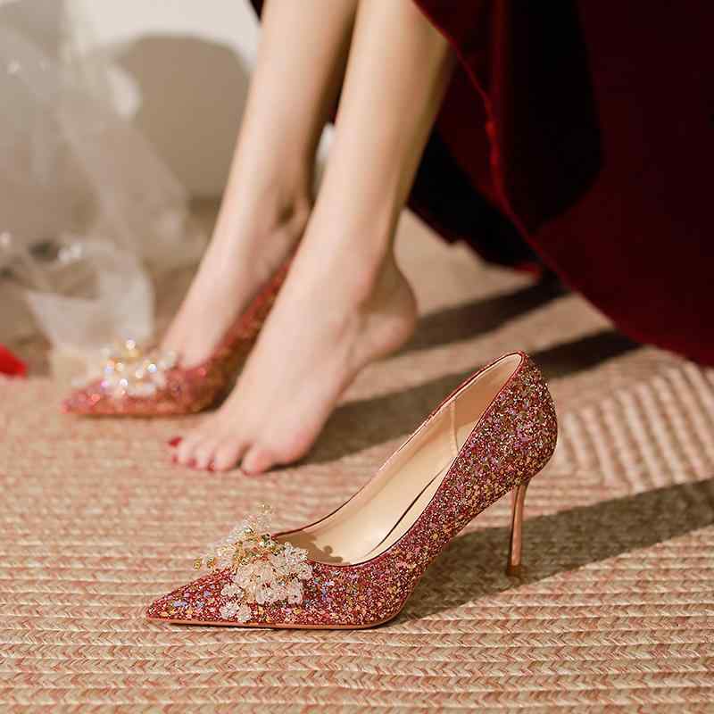 結婚式 お呼ばれ 靴 レディース ウェディングシューズ エレガント 中国 ブライダル ハイヒール レッド