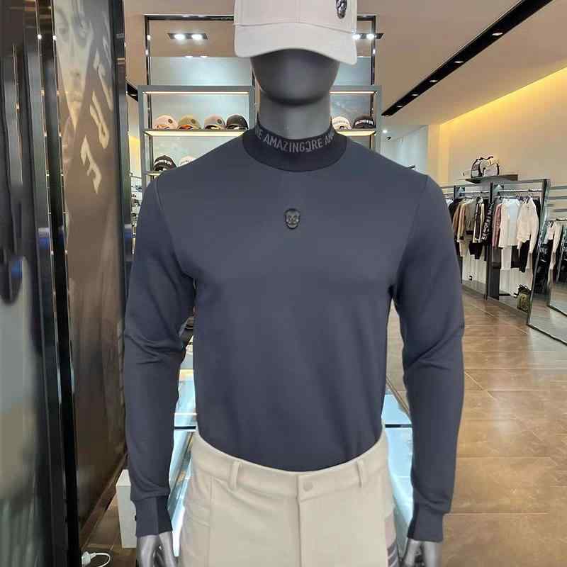 ゴルフウェア メンズ レディース スポーツ Tシャツ かっこいい おしゃれ 紳士服 トップス 長袖 タートルネック スリム 無地 暖かい カップル 黒 カーキ