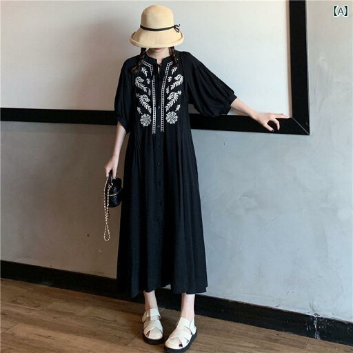 ワンピース きれいめ ぽっちゃり レディース 半袖 夏プラス サイズ 婦人服 レトロ 刺繍 膝上 ロング スカート 肉 カバー 半袖 ドレス ブラック ワンピース きれいめ ぽっちゃり レディース 半袖 夏プラス サイズ 婦人服 レトロ 刺繍 膝上 ロング スカート 肉 カバー 半袖 ドレス ブラック