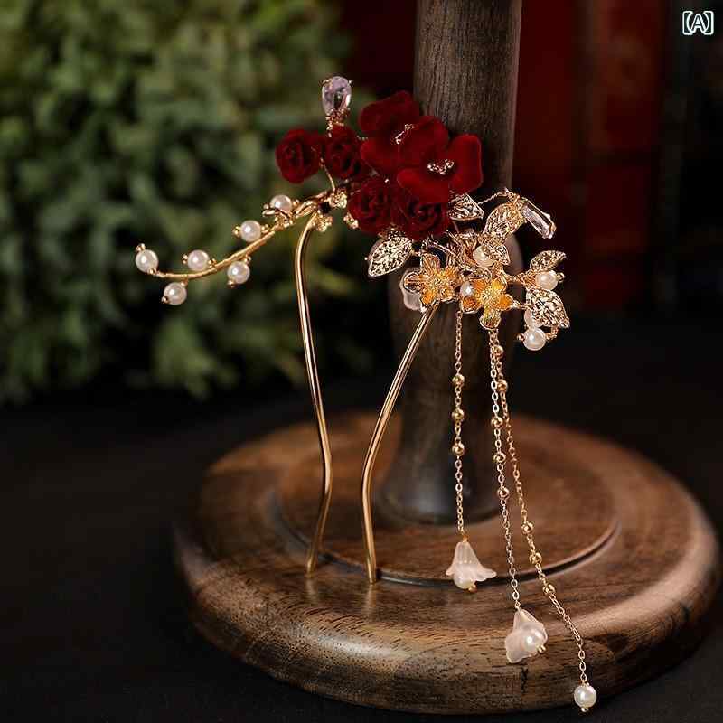 かんざし レディース ヘアアクセサリー 髪飾り 和装 和服 中国風 花嫁 結婚式 タッセル ヘアピン 漢服 装飾 花