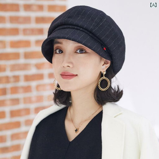 キャスケット レディース 帽子 おしゃれ レトロ 秋冬 韓国 ファッション ストライプ 調節可能 ブラック キャスケット レディース 帽子 おしゃれ レトロ 秋冬 韓国 ファッション ストライプ 調節可能 ブラック