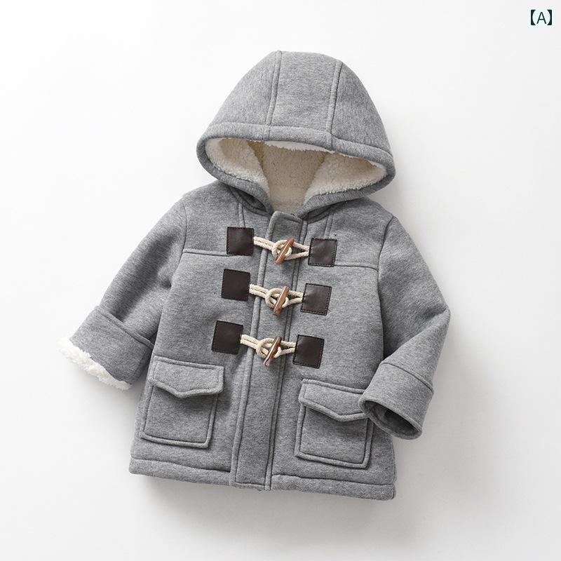 ダッフルコート キッズ 男の子 アウター 子供服 レトロ 秋冬 フード付き 裏起毛 厚手 暖かい コットン ..