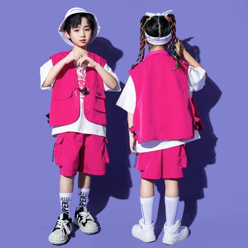 キッズ 男の子 女の子 ストリート ダンス セットアップ ヒップホップ ベスト パフォーマンス 夏 ピンク 白