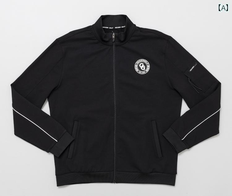ゴルフウェア メンズ スポーツ トップス おしゃれ ジャケット スウェット 春秋 ストレッチ コットン 韓国 ブラック