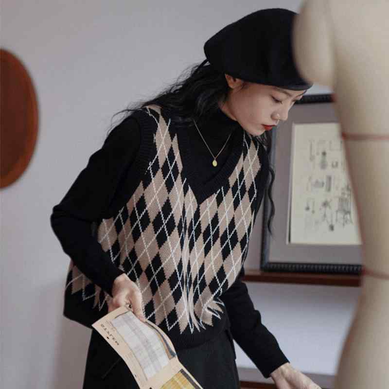 ニット ベスト レディース 秋冬 Vネック セーター ハイウエスト レトロ 和風 ブラック アール