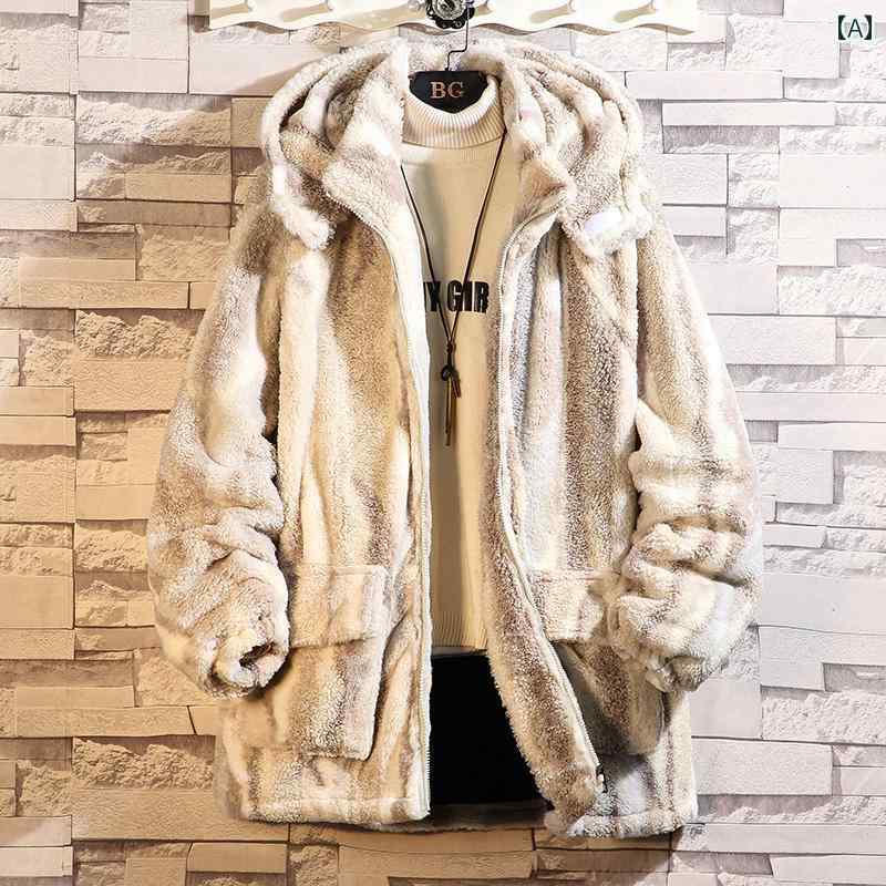 ファー ジャケット メンズ 秋冬 アウター ウール コットン 綿 厚手 アメリカン レトロ フード ベージュ グレー ブラック ジップアップ