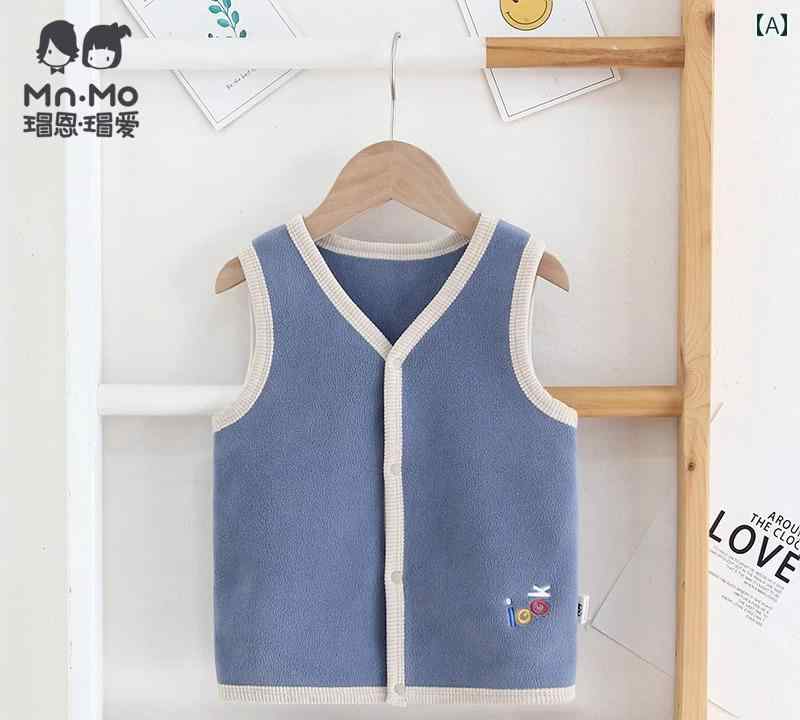 ベスト キッズ 男の子 女の子 子供服 ノースリーブ フリース ジャケット 秋冬 アウター トップス 厚手 暖かい ブルー ブラウン イエロー