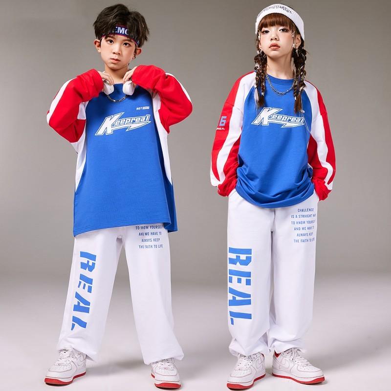 キッズ ストリート ダンス セットアップ 衣装 子供 ジュニア ヒップホップ カジュアル 秋冬 レッド ブ..