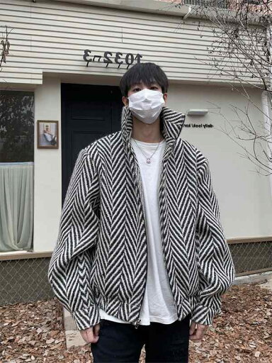 ジャケット メンズ 春秋冬 ヘリンボーン アメリカン レトロ ウール 肩パッド ブラック ホワイト ジャケット メンズ 春秋冬 ヘリンボーン アメリカン レトロ ウール 肩パッド ブラック ホワイト