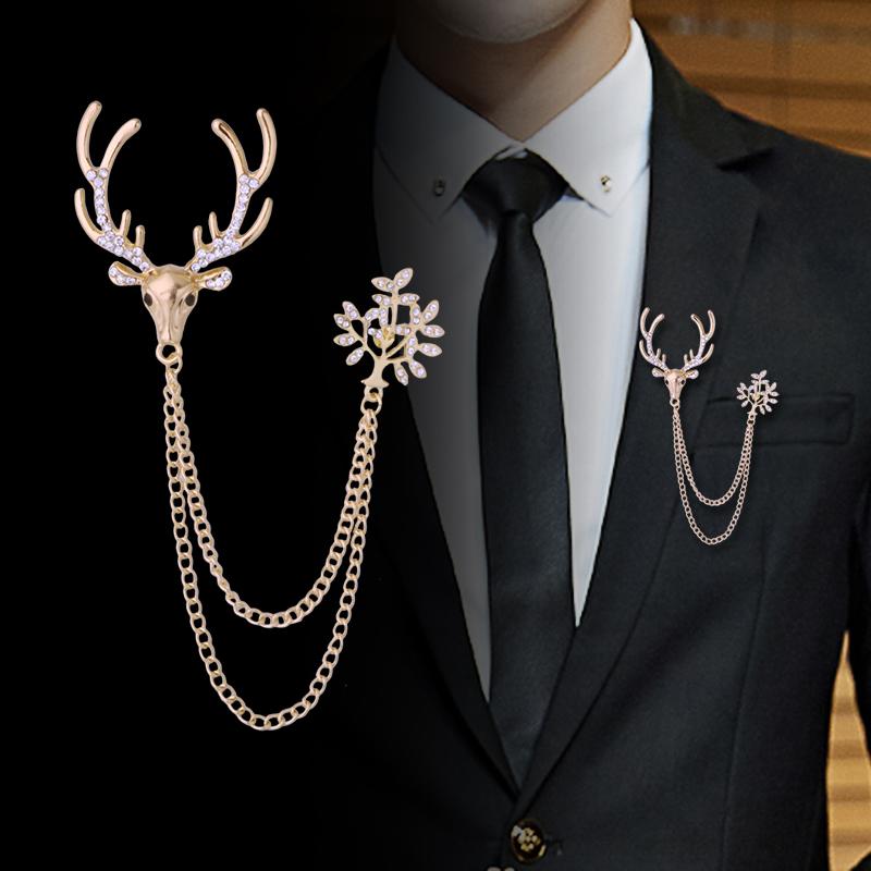 ラペルピン タックピン メンズ レディース ブローチ スーツ アクセサリー 鹿 チェーン 露出防止 襟 ゴールド シルバー
