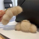 ヘアクリップ ファー ヘアアクセサリー レディース 秋冬 クリップ キャメル