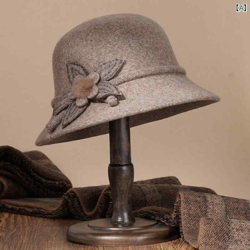 帽子 レディース 婦人 ミセス おばあちゃん 中高年 秋冬 ハット 上品 グレー ワインレッド ブラック