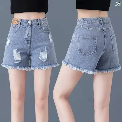 デニム ショート丈 パンツ レディース ダメージ リッピング ローエッジ ワイドレッグ 夏 薄手 ハイウエスト ファッション カジュアル ストレート ブルー デニム ショート丈 パンツ レディース ダメージ リッピング ローエッジ ワイドレッグ 夏 薄手 ハイウエスト ファッション カジュアル ストレート ブルー