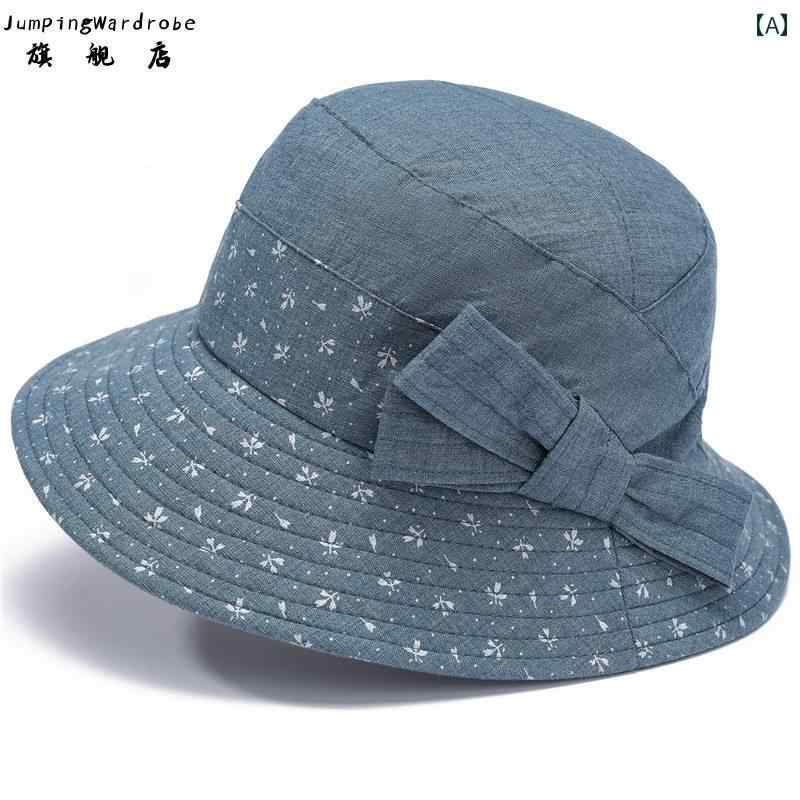 帽子 レディース 婦人 ミセス おばあちゃん 中高年 日よけ 布 春夏秋 ブルー パープル ベージュ ハット リボン