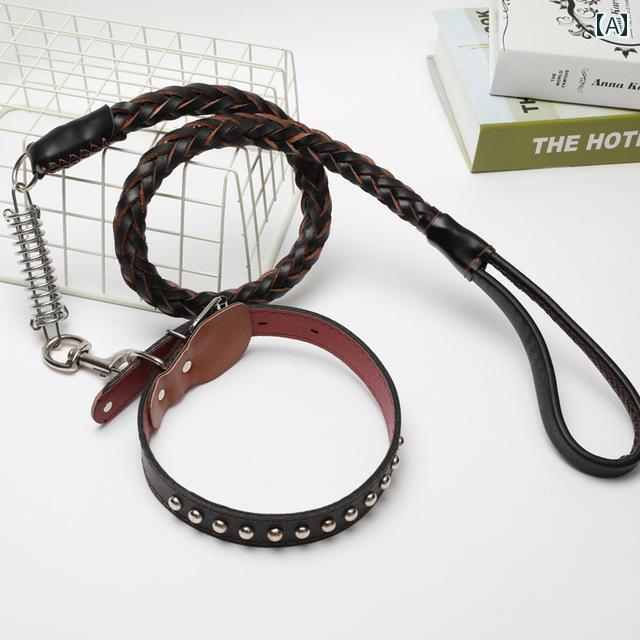 Collars, Harnesses, Leashes - 首輪 犬 革 レザー ロープ シェパード コーギー ゴールデンレトリバー 大型犬 ブラック ブラウン