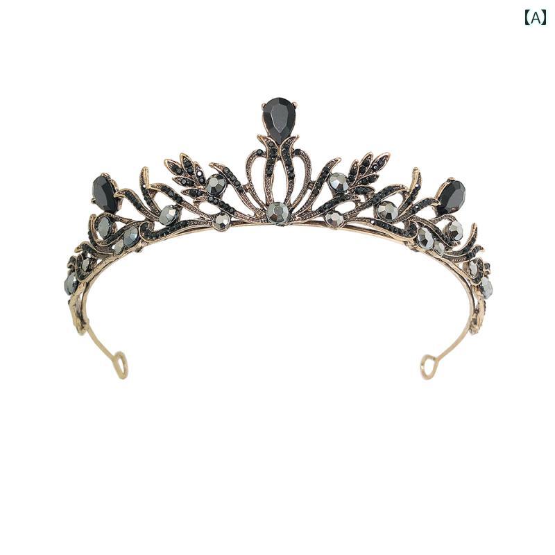 ティアラ ヘアアクセサリー レトロ クラウン ブライダル ウェディングドレス ブラック レッド グリーン
