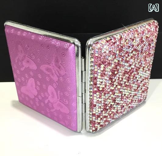 タバコケース おしゃれ かわいい レディース ポータブル キラキラ ラインストーン シガレットケース 20本入り 薄型 ステンレス スチール