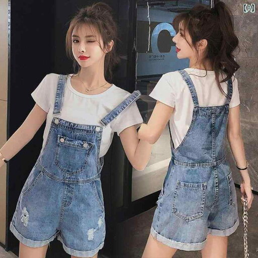 サロペット デニム ショート丈 パンツ レディース オーバーオール つなぎ ダメージ 夏 小柄 リップ ワイドレッグ サロペット デニム ショート丈 パンツ レディース オーバーオール つなぎ ダメージ 夏 小柄 リップ ワイドレッグ