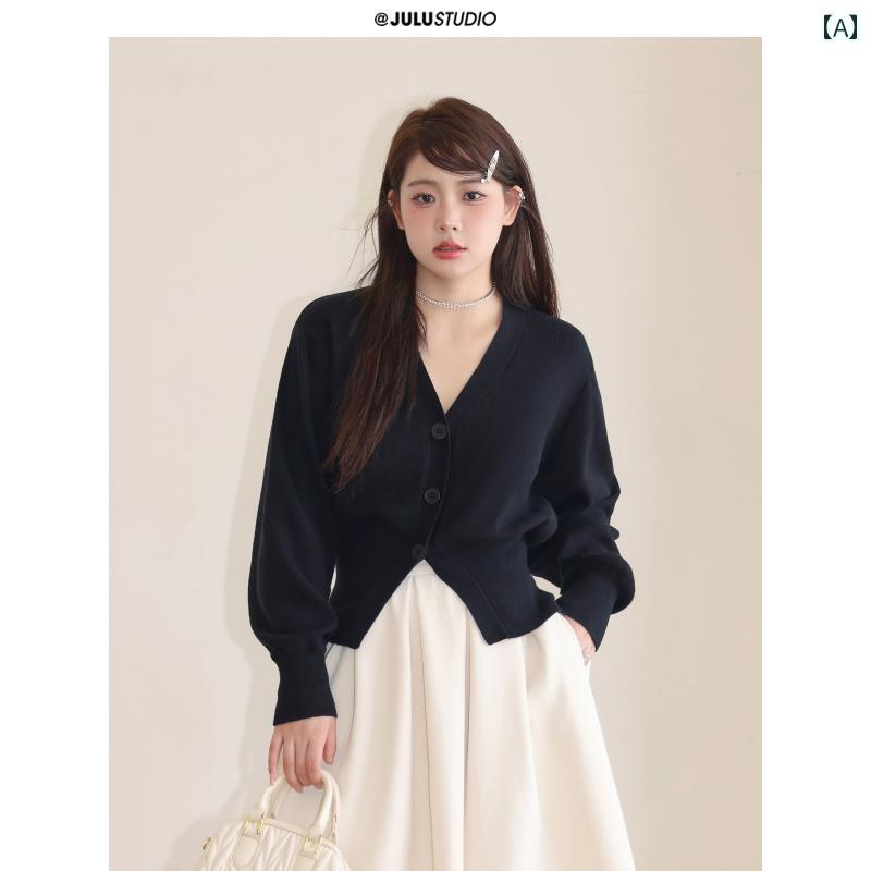 ニット レディース カーディガン おしゃれ カジュアル 大きいサイズ Vネック セーター スカート 黒