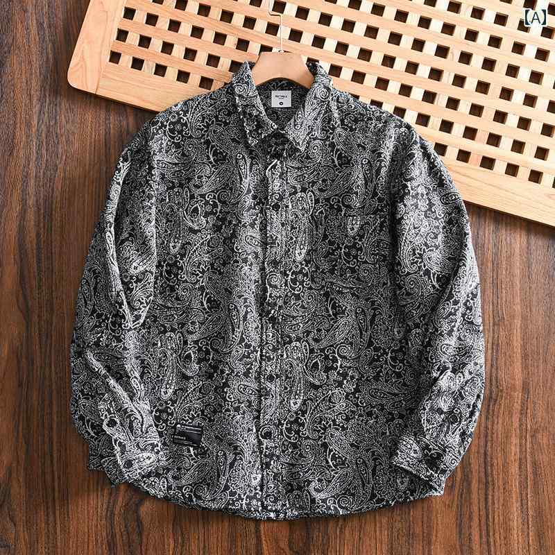 ペイズリー柄 シャツ メンズ バンダナ柄 カシューナッツ プリント 秋 ファッション カジュアル 長袖 ジ..