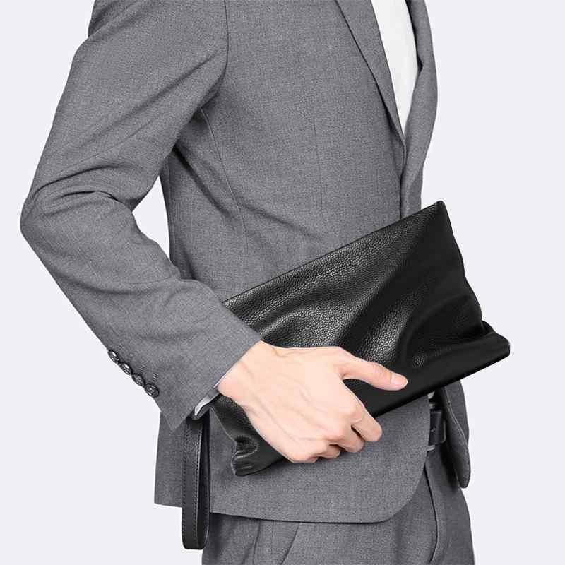 クラッチバッグ メンズ セカンドバッグ ハンド ビジネス 牛革 携帯電話 ファスナー ストラップ ブラック