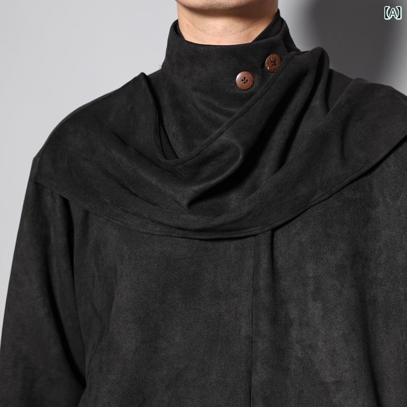 シャツ メンズ 韓国 おしゃれ 暖かい レトロ スタンドカラー 秋冬 厚手 シンプル ブラック