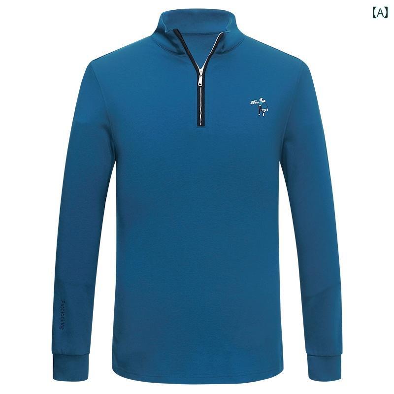 ゴルフウェア メンズ スポーツ カジュアル かっこいい おしゃれ 紳士服 トップス 長袖 ハーフハイカラー ルース ポロシャツ 青 黄色 赤