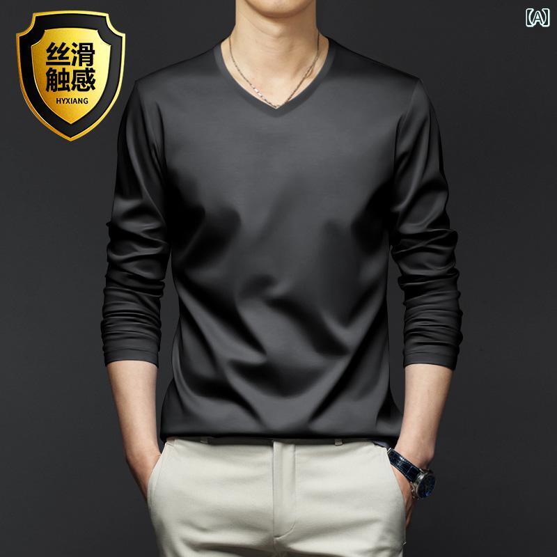 tシャツ メンズ vネック タイト 細身 長袖 半袖 春秋 トップス 無地 シンプル インナー 大きいサイズ ブラック ホワイト グレー(4)