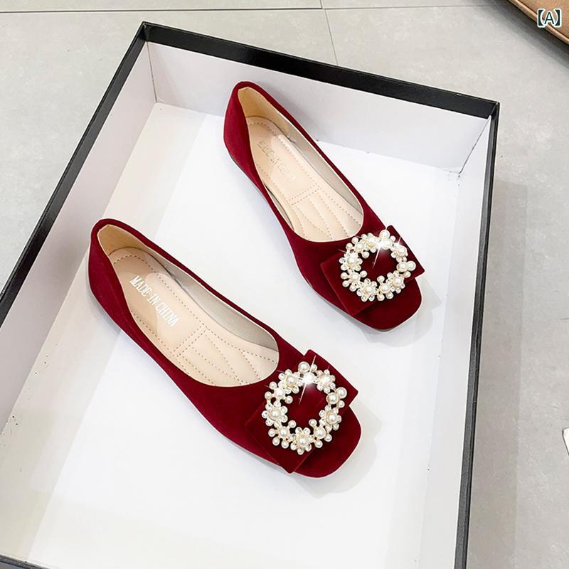 結婚式 お呼ばれ 靴 レディース 赤い ウェディングシューズ ドレス フラット ブライダル 滑りにくい マ..