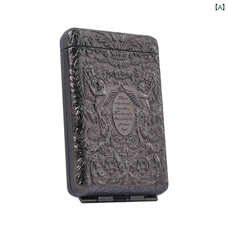 タバコケース おしゃれ かわいい レディース ポータブル レトロ ノスタルジック 3オープン タバコボックス 厚型 14パック エンボス パターン 自動 ポップ...