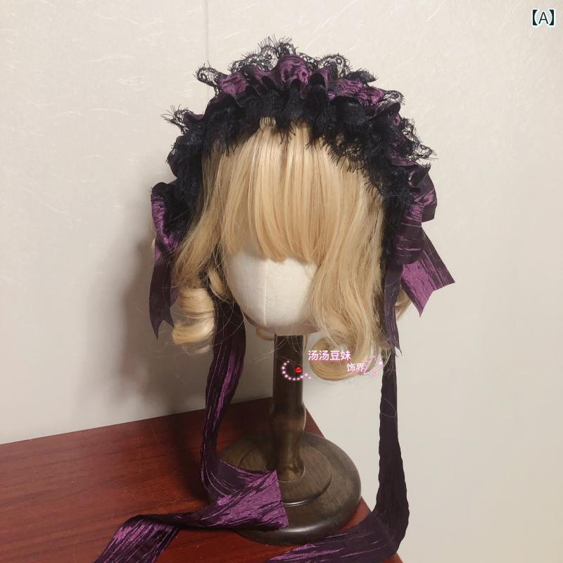 楽天Grams楽天市場店ロリータ ヘッドドレス ヘアバンド レディース かわいい まつげ LO ガール レース アクセサリー 頭飾り ブラックパープル