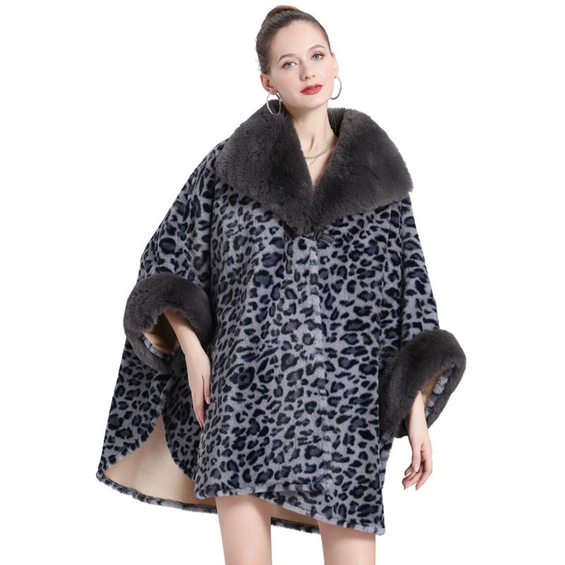 ファー コート レディース アウター 秋冬 おしゃれ ケープ ショール ポンチョ ミドル丈 ヒョウ柄 レオパード グレー ブラウン