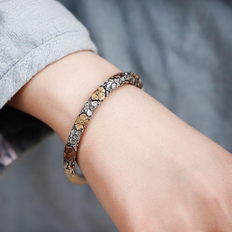 バングル メンズ レディース アクセサリー ブレスレット スターリングシルバー 手彫り オープンタイプ ..