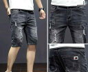デニムパンツ メンズ ジーンズ ジーパン ハーフパンツ 夏 薄手 伸縮性 ショート タイト ストレート カジュアル ダメージ クラッシュ ブラック ブルー