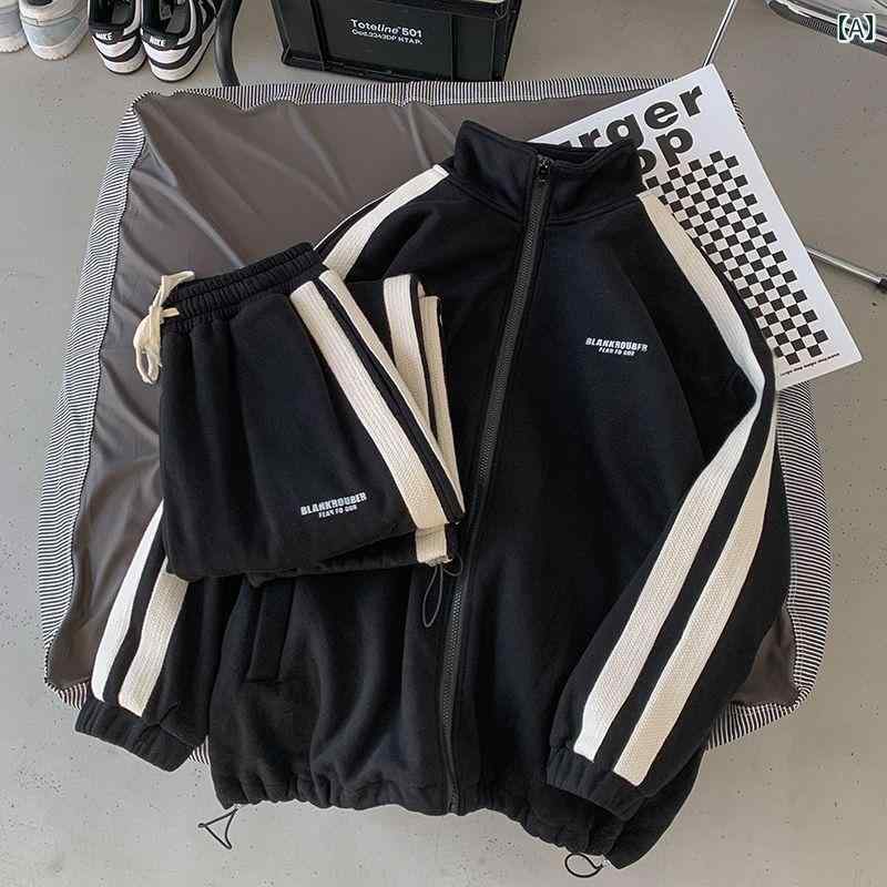 セットアップ メンズ レディース カップル 上下ジャージ 大きいサイズ レトロ カジュアル スポーツウェア スウェット ゆったり 秋冬 ブラック ホワイト