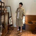 シャツ ハーフパンツ メンズ 夏 半袖 カジュアル ゆったり ファッション ベージュ ブラック グレー