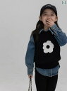 ベスト キッズ 女の子 子供服 ノースリーブ おしゃれ 韓国 春秋 ウール フラワー 花 黒