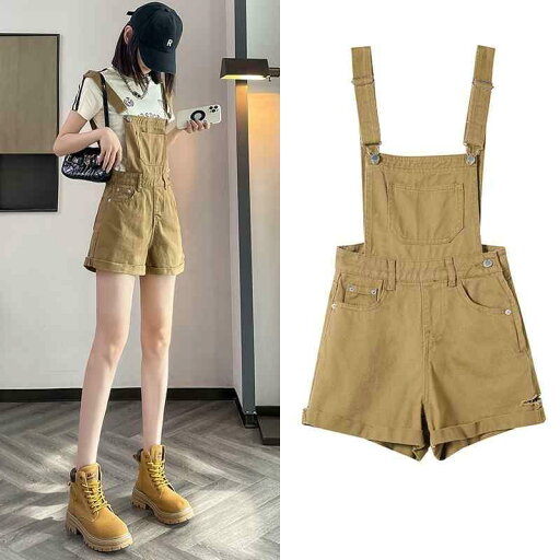 サロペット ショート丈 パンツ レディース オーバーオール つなぎ デニム ストレート 小柄 夏 ハイウエスト 作業着 ワイドレッグ ジャンプスーツ ベージュ サロペット ショート丈 パンツ レディース オーバーオール つなぎ デニム ストレート 小柄 夏 ハイウエスト 作業着 ワイドレッグ ジャンプスーツ ベージュ